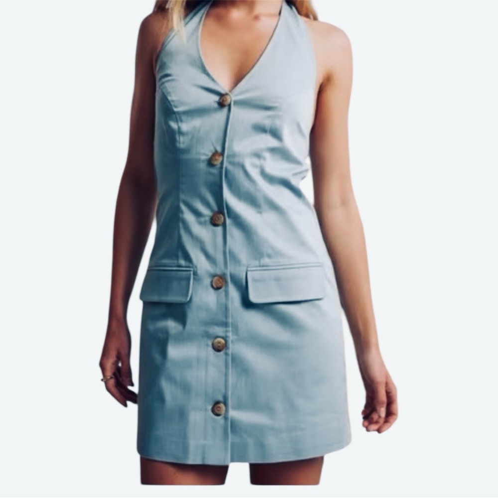 NWOT Abercrombie and Fitch Coquette Girl Blue Halter Mini Dress Medium